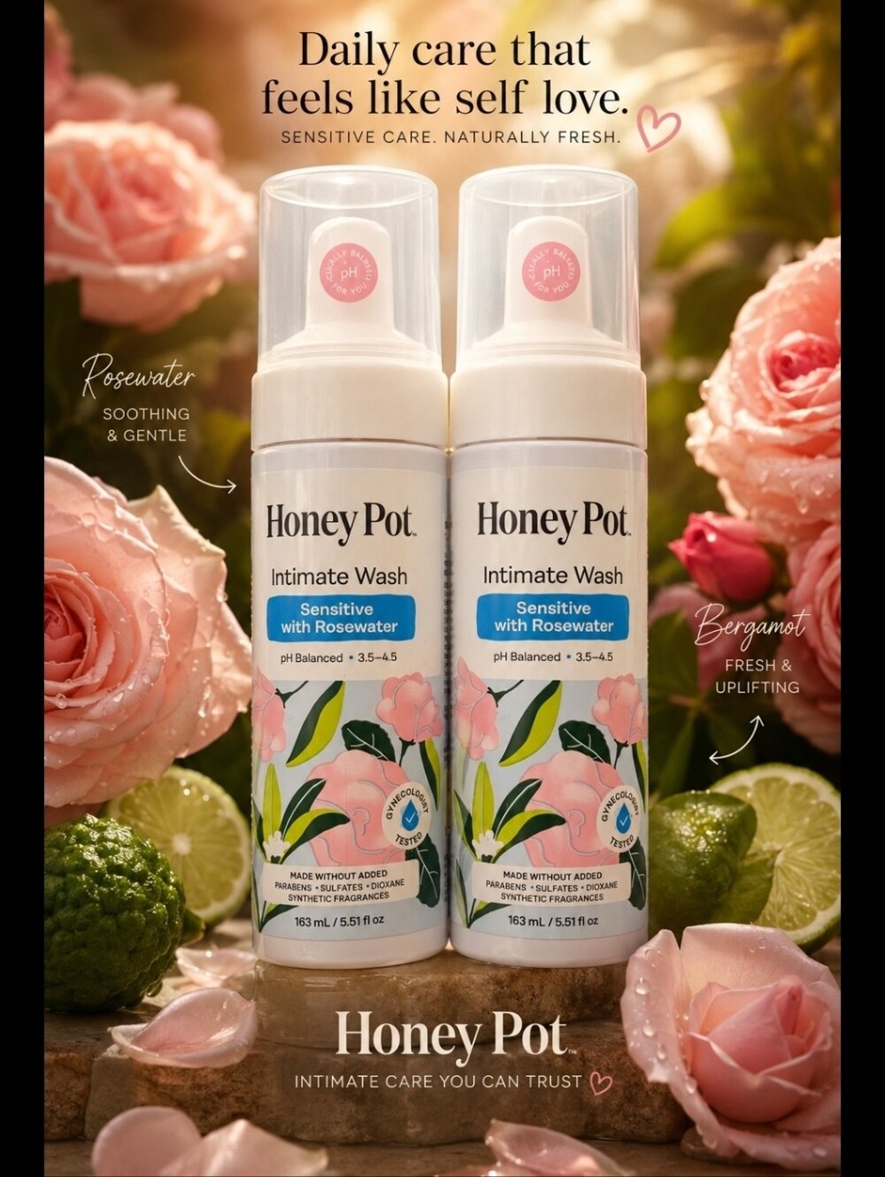 Honey Pot Intimate Wash - Sensitive with Rosewater (2 Pack)
